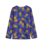 Blue Leaf Pineapple Pattern Print Long Sleeve Short Coat