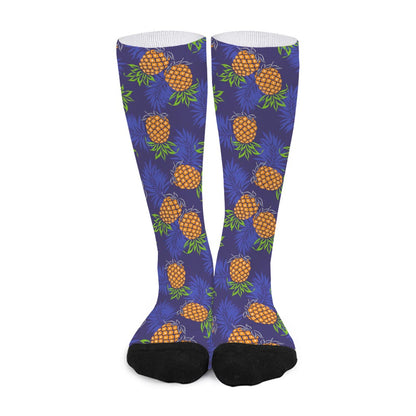 Blue Leaf Pineapple Pattern Print Long Socks