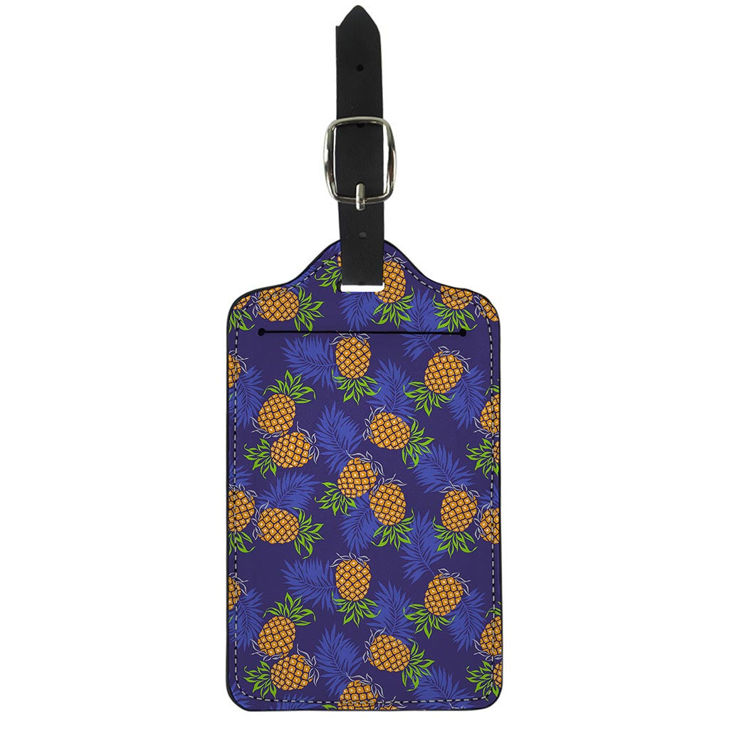 Blue Leaf Pineapple Pattern Print Luggage Tag