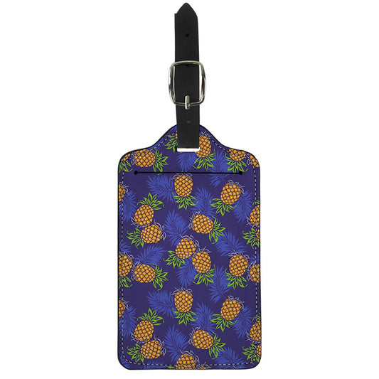 Blue Leaf Pineapple Pattern Print Luggage Tag