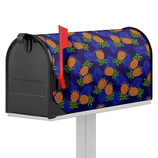 Blue Leaf Pineapple Pattern Print Mailbox Cover