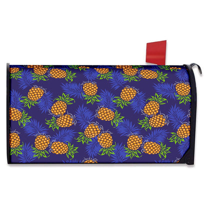 Blue Leaf Pineapple Pattern Print Mailbox Cover