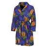 Blue Leaf Pineapple Pattern Print Men's Bathrobe