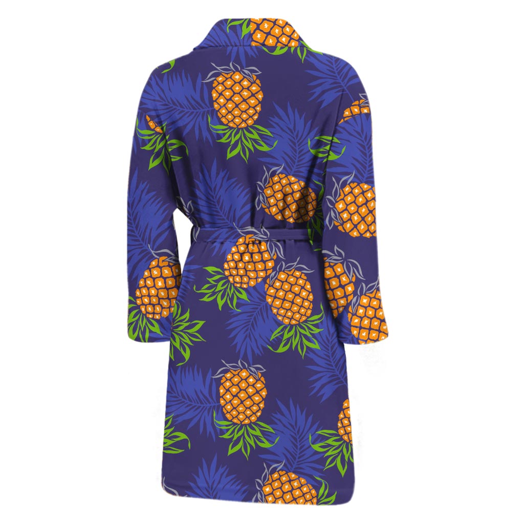Blue Leaf Pineapple Pattern Print Men's Bathrobe