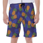 Blue Leaf Pineapple Pattern Print Men's Beach Shorts