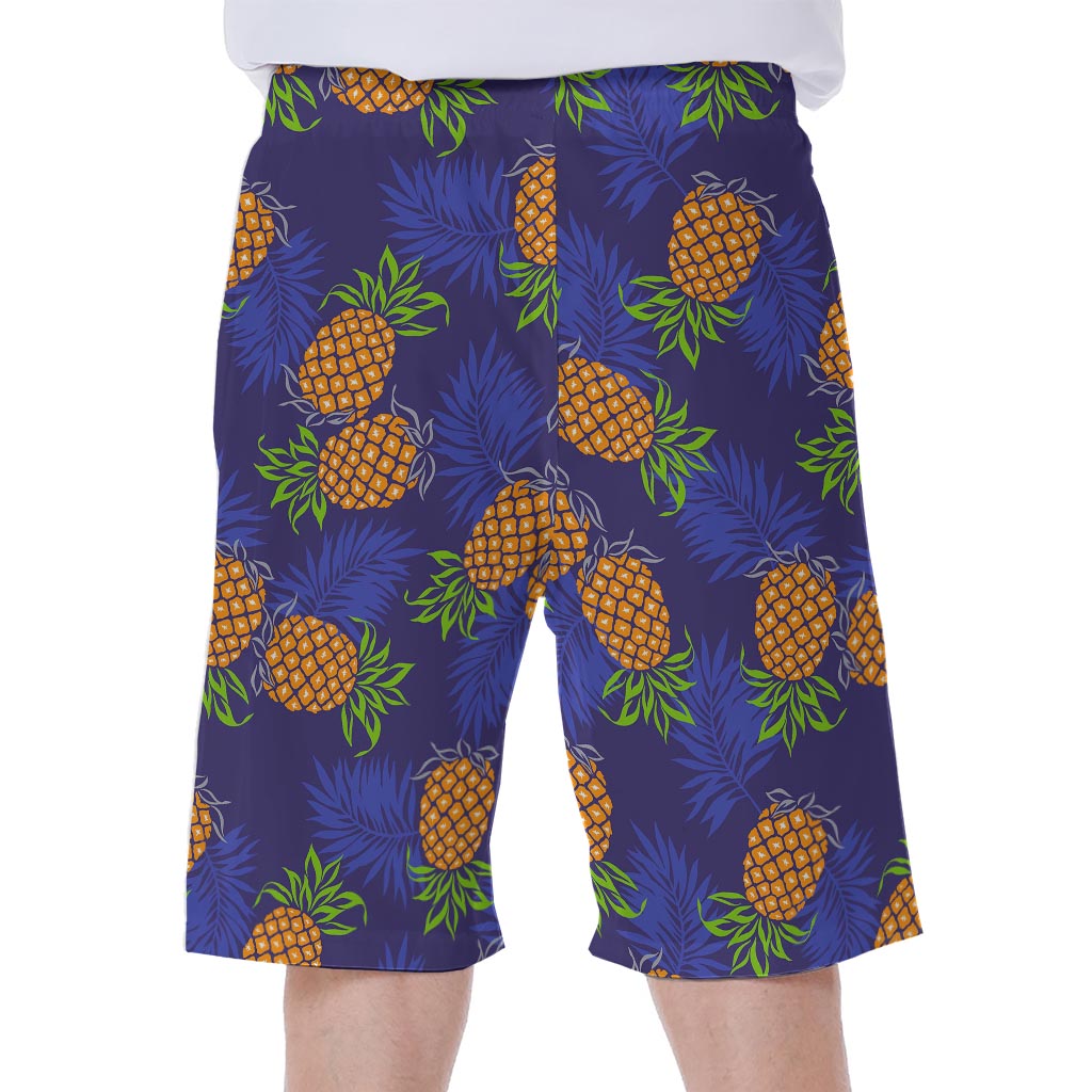 Blue Leaf Pineapple Pattern Print Men's Beach Shorts