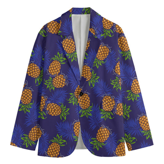 Blue Leaf Pineapple Pattern Print Men's Blazer