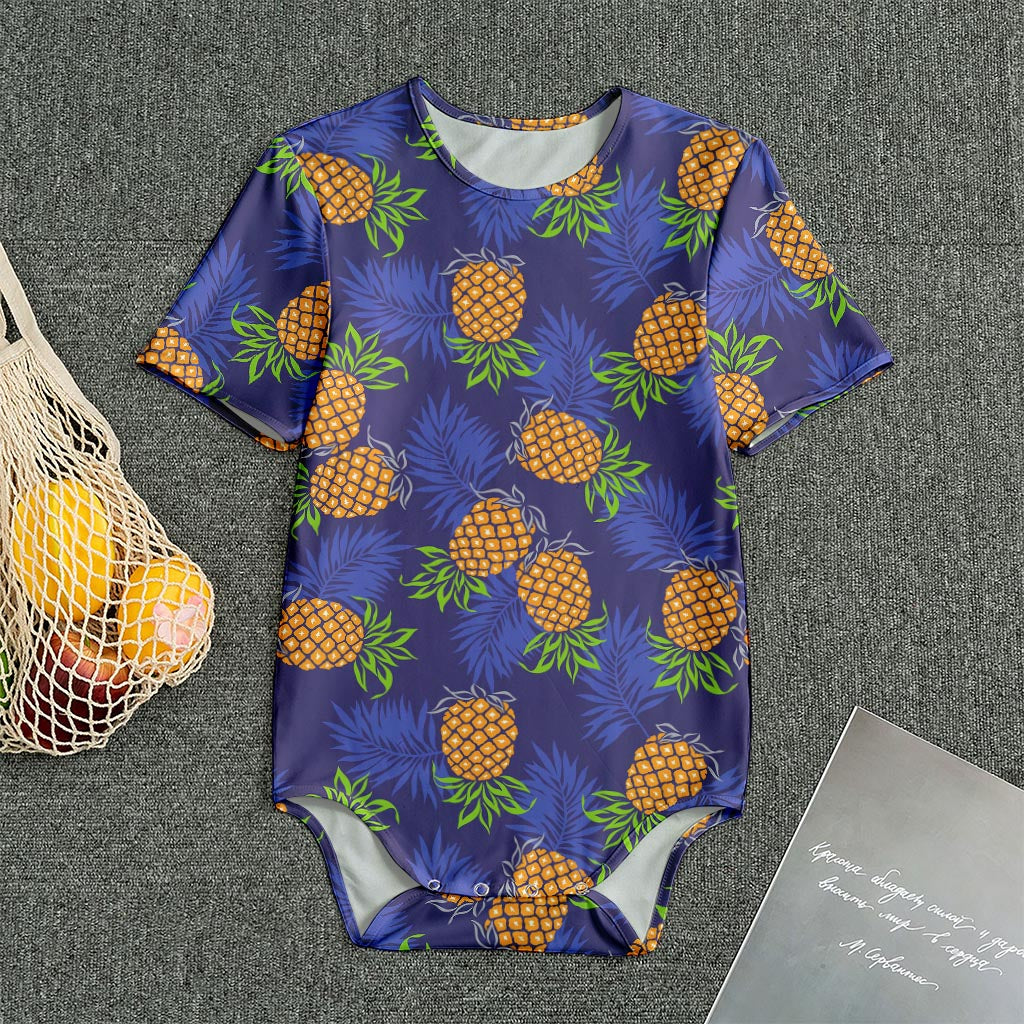 Blue Leaf Pineapple Pattern Print Men's Bodysuit