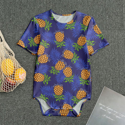 Blue Leaf Pineapple Pattern Print Men's Bodysuit