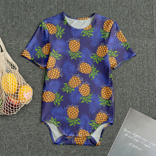 Blue Leaf Pineapple Pattern Print Men's Bodysuit