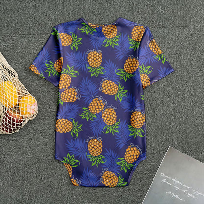 Blue Leaf Pineapple Pattern Print Men's Bodysuit