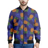 Blue Leaf Pineapple Pattern Print Men's Bomber Jacket