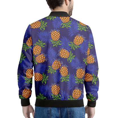 Blue Leaf Pineapple Pattern Print Men's Bomber Jacket