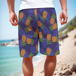 Blue Leaf Pineapple Pattern Print Men's Cargo Shorts