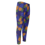 Blue Leaf Pineapple Pattern Print Men's Compression Pants