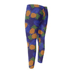 Blue Leaf Pineapple Pattern Print Men's Compression Pants
