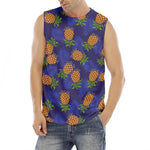 Blue Leaf Pineapple Pattern Print Men's Fitness Tank Top