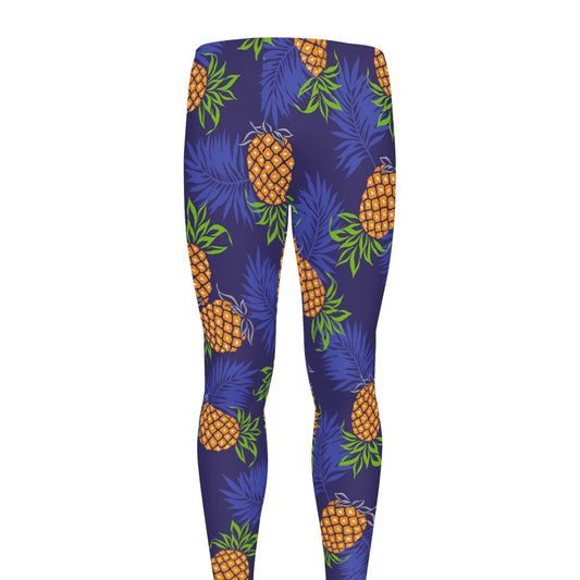 Blue Leaf Pineapple Pattern Print Men's leggings