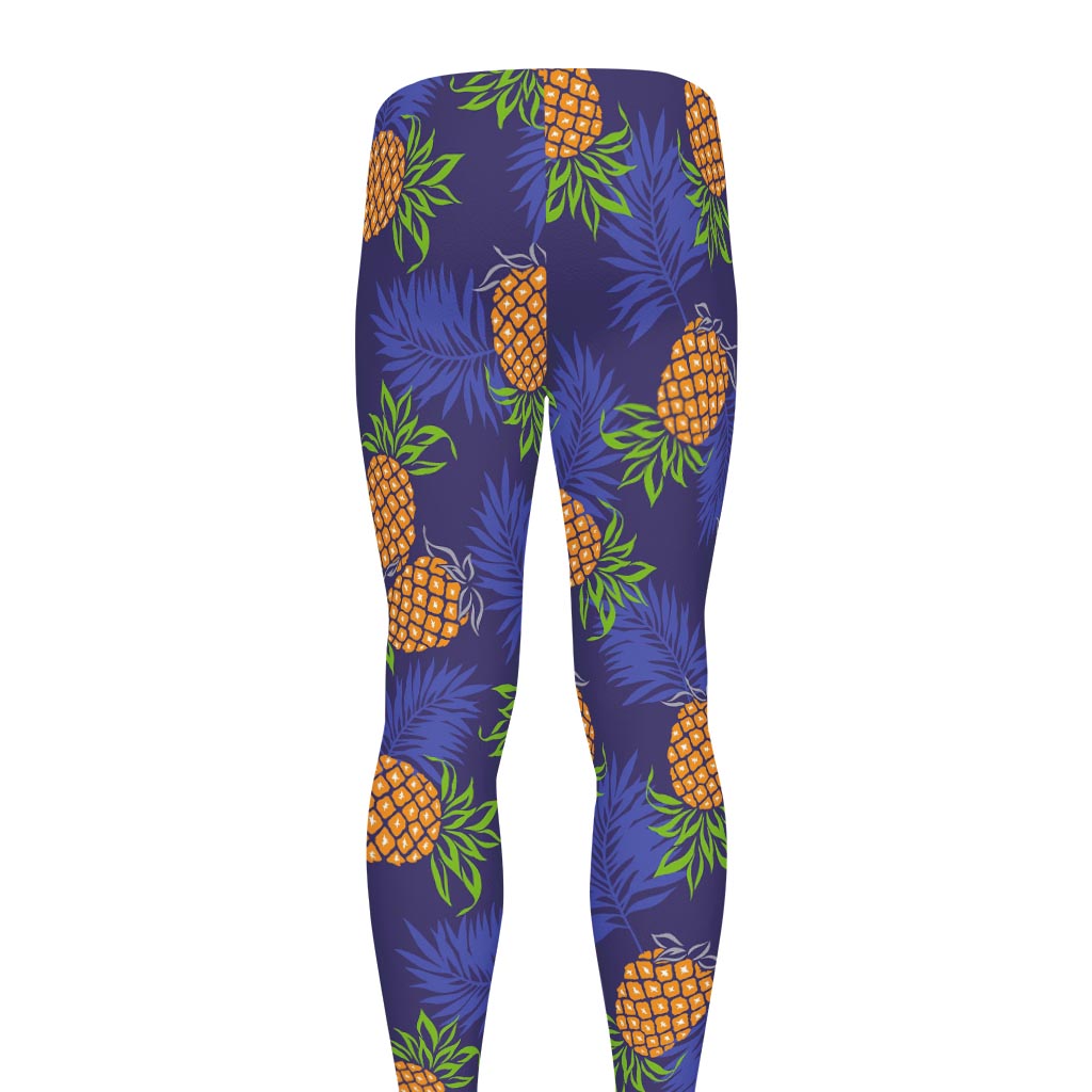Blue Leaf Pineapple Pattern Print Men's leggings