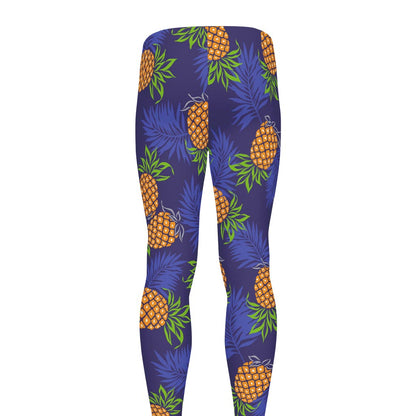 Blue Leaf Pineapple Pattern Print Men's leggings
