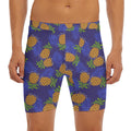 Blue Leaf Pineapple Pattern Print Men's Long Boxer Briefs