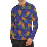Blue Leaf Pineapple Pattern Print Men's Long Sleeve Rash Guard