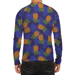 Blue Leaf Pineapple Pattern Print Men's Long Sleeve Rash Guard
