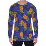 Blue Leaf Pineapple Pattern Print Men's Long Sleeve T-Shirt