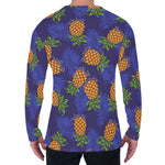 Blue Leaf Pineapple Pattern Print Men's Long Sleeve T-Shirt