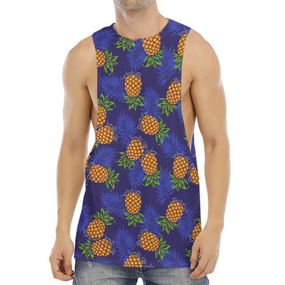 Blue Leaf Pineapple Pattern Print Men's Muscle Tank Top