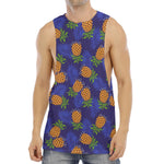 Blue Leaf Pineapple Pattern Print Men's Muscle Tank Top