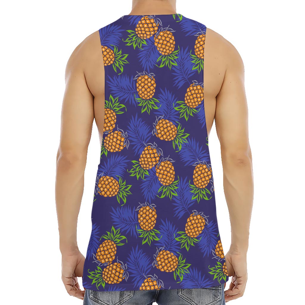 Blue Leaf Pineapple Pattern Print Men's Muscle Tank Top