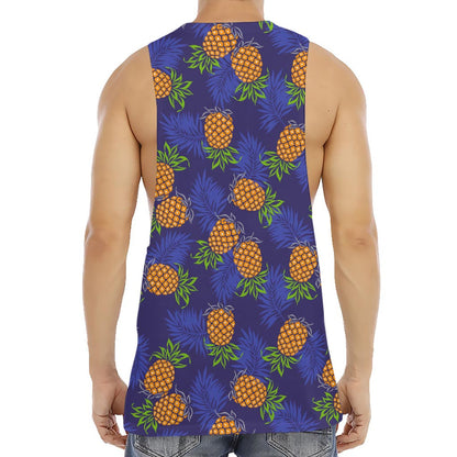 Blue Leaf Pineapple Pattern Print Men's Muscle Tank Top