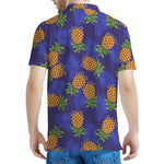 Blue Leaf Pineapple Pattern Print Men's Polo Shirt