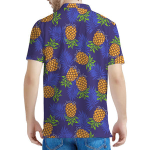 Blue Leaf Pineapple Pattern Print Men's Polo Shirt