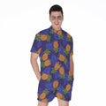 Blue Leaf Pineapple Pattern Print Men's Romper