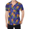 Blue Leaf Pineapple Pattern Print Men's Shirt