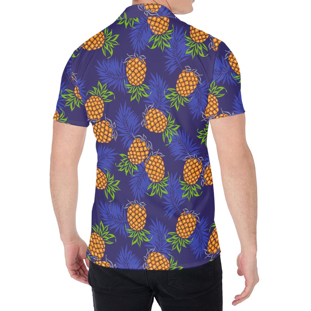 Blue Leaf Pineapple Pattern Print Men's Shirt