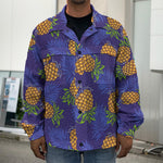 Blue Leaf Pineapple Pattern Print Men's Shirt Jacket