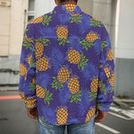 Blue Leaf Pineapple Pattern Print Men's Shirt Jacket