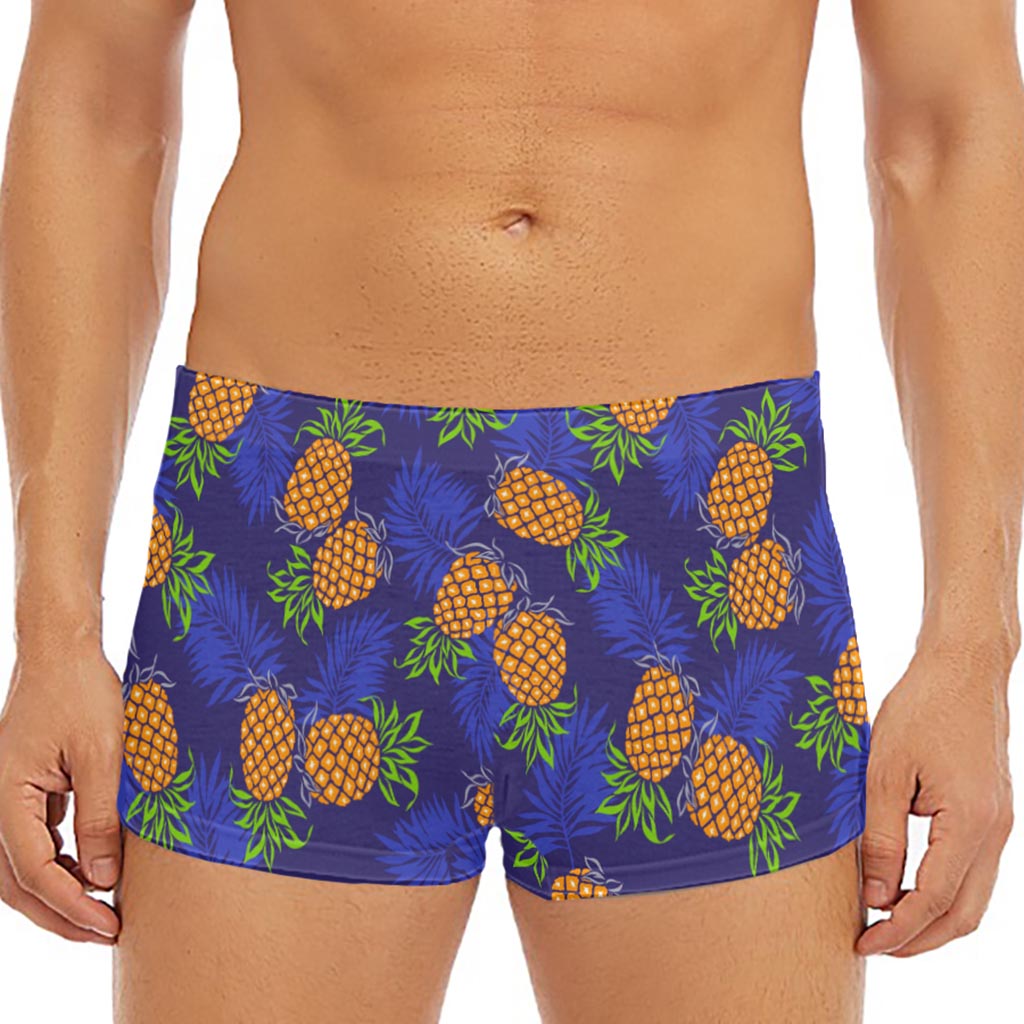 Blue Leaf Pineapple Pattern Print Men's Short Boxer Briefs
