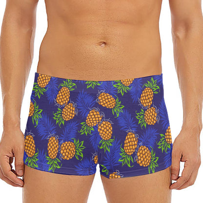 Blue Leaf Pineapple Pattern Print Men's Short Boxer Briefs