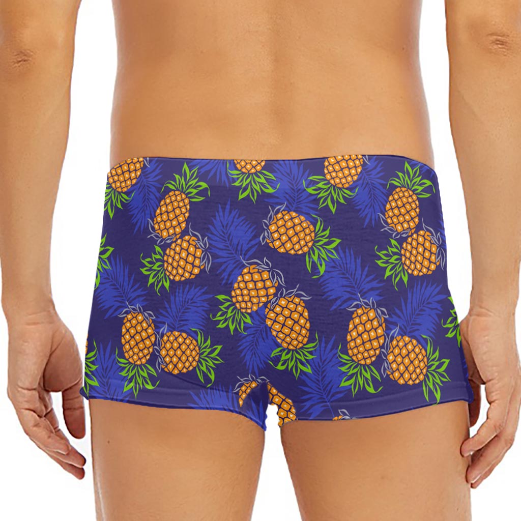 Blue Leaf Pineapple Pattern Print Men's Short Boxer Briefs