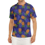 Blue Leaf Pineapple Pattern Print Men's Short Sleeve Rash Guard