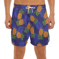 Blue Leaf Pineapple Pattern Print Men's Split Running Shorts