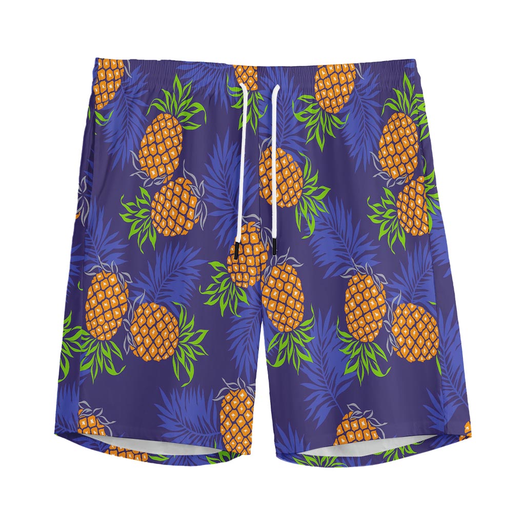Blue Leaf Pineapple Pattern Print Men's Sports Shorts