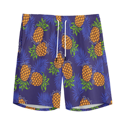 Blue Leaf Pineapple Pattern Print Men's Sports Shorts