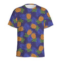 Blue Leaf Pineapple Pattern Print Men's Athletic T-Shirt