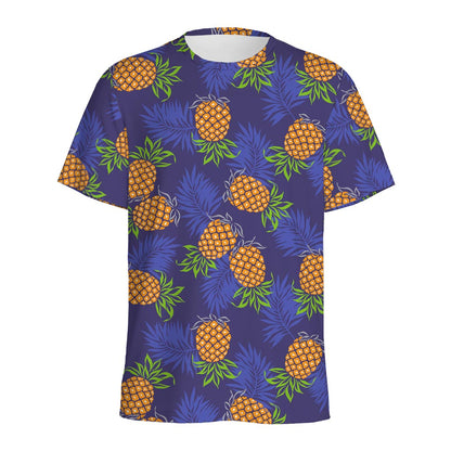 Blue Leaf Pineapple Pattern Print Men's Sports T-Shirt