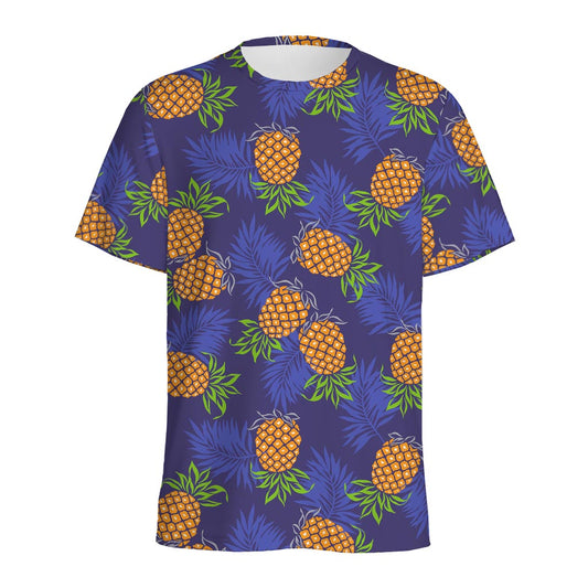 Blue Leaf Pineapple Pattern Print Men's Sports T-Shirt